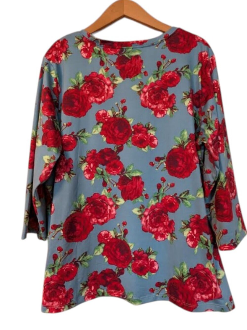 Pioneer Woman Blue Rose Floral Top XL Cottagecore Farmhouse Chic 3/4 Sleeve - Picture 3 of 7
